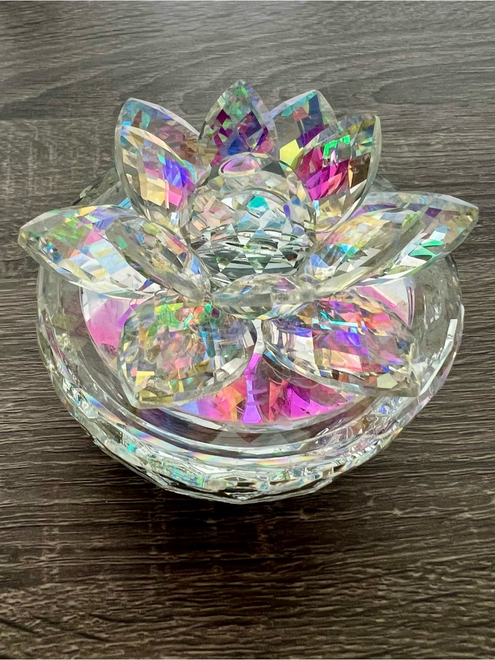 Crystal Lotus Trinket Dish with Iridescent Rainbow Facets